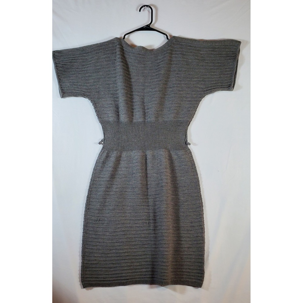 Signature by Sangria Gray Ribbed Knit Batwing Sleeve Zipper Dress Women's M - Picture 2 of 9